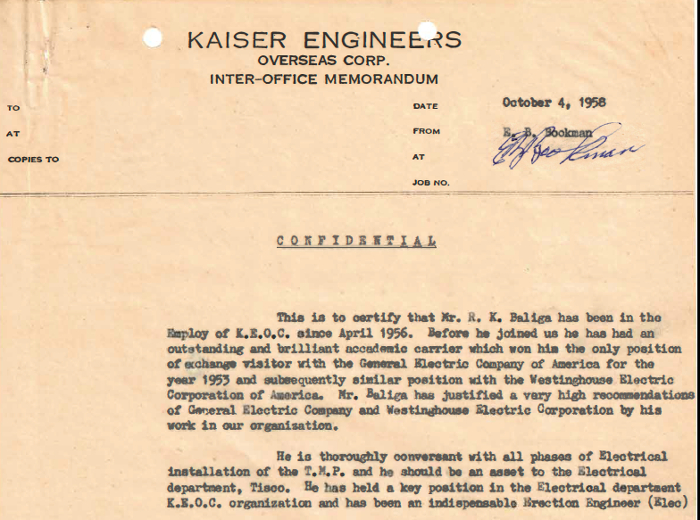 Confidential memorandum document