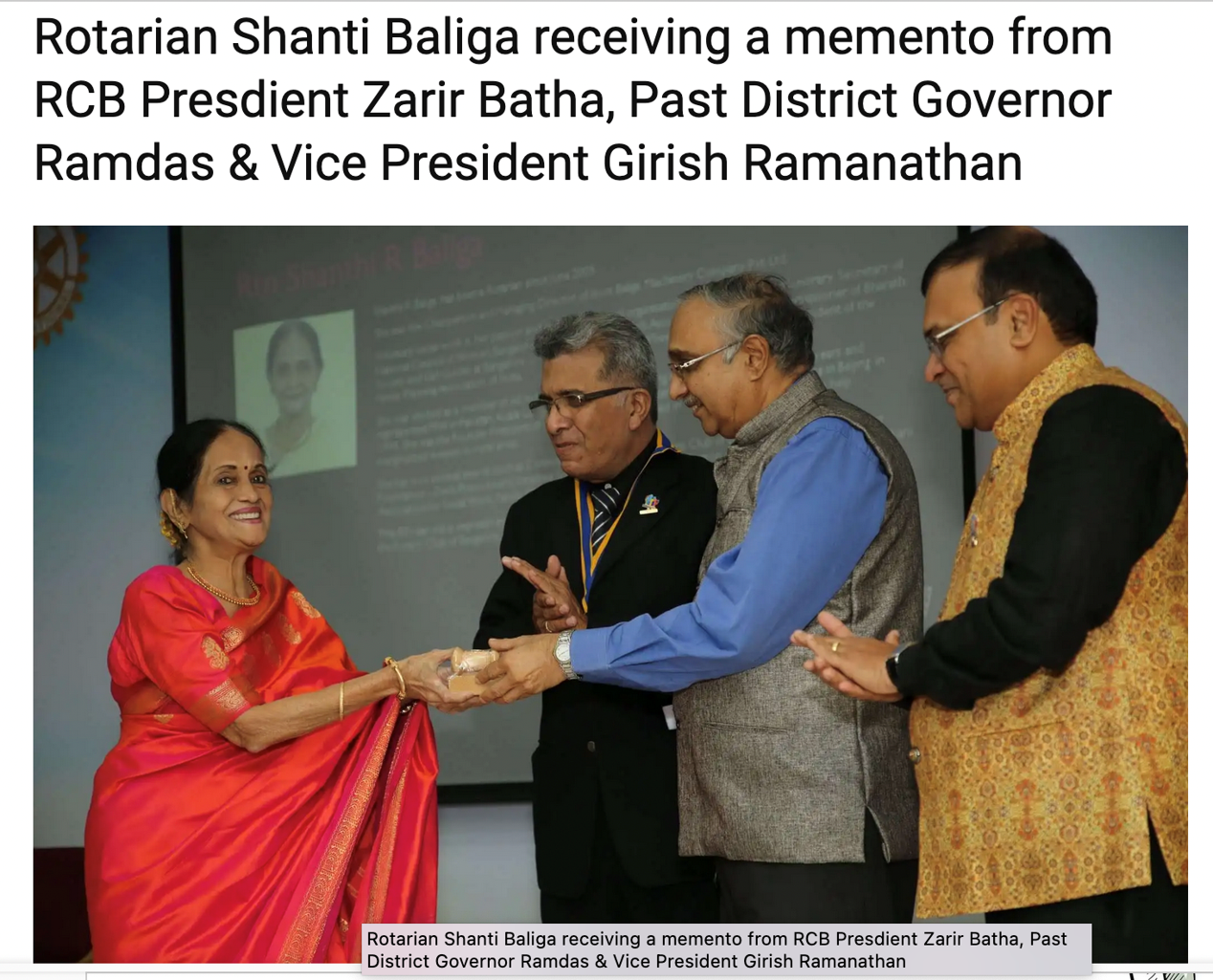 Shanthi Baliga receiving award