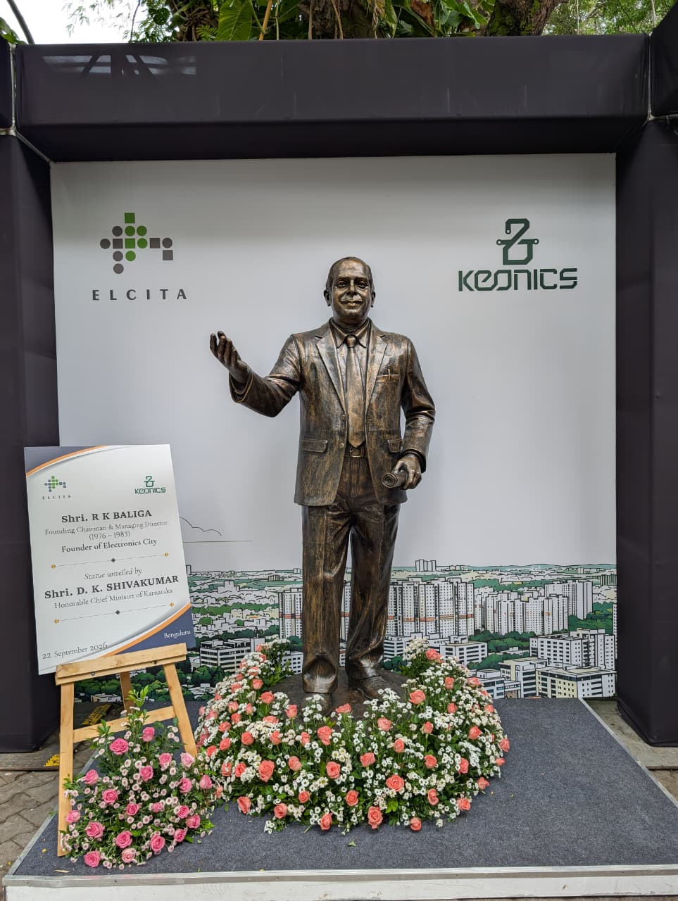 Sri. R. K. Baliga statue at the KEONICS Golden Jubilee celebration